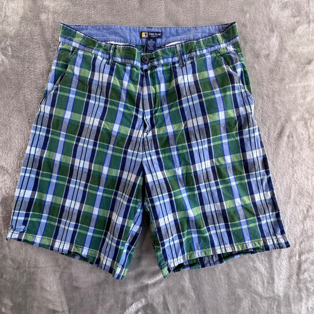 Duck Head Shorts Mens 36 Green Blue Plaid Preppy Chino Golf Cotton Summer Shorts